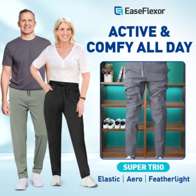 Unisex Ice Silk Cooling Stretch Pants with Elastic Waist – Lightweight Breathable Quick-Dry Casual Pants with 4 Secure Zipper Pockets